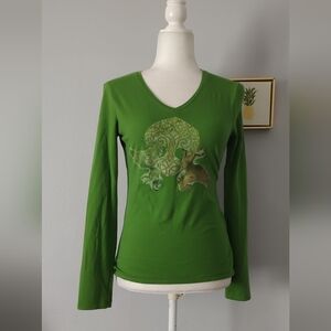 Mossimo Supply Co. Green V‑Neck Graphic  Print Tee